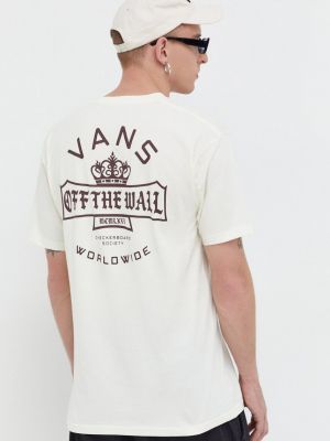 Памучна тениска с дълъг ръкав с принт Vans бежово