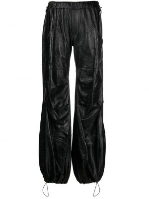 Pantaloni din piele cu croială lejeră Andreadamo negru