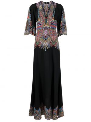 Svilena maksi haljina s v-izrezom Etro crna