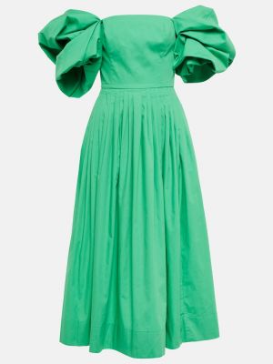 Plisované bavlněné midi šaty Oscar De La Renta zelené