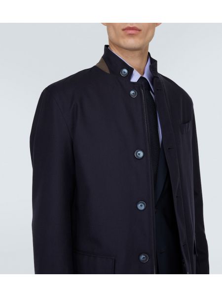 Jedwabny płaszcz z kaszmiru bawełniany Herno niebieski