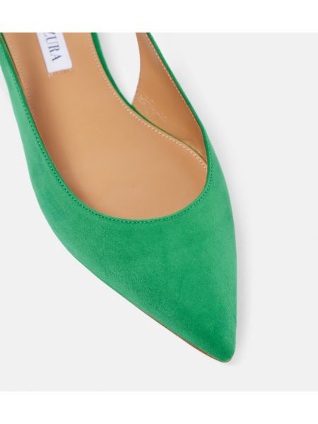 Nyitott sarkú szarvasbőr balerina cipők Aquazzura zöld