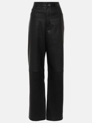Pantaloni cu picior drept cu talie joasă din piele Wardrobe.nyc negru