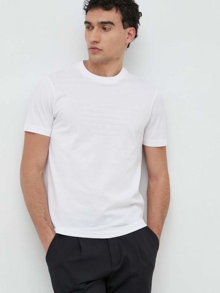 Памучна тениска с дълъг ръкав с апликация Emporio Armani бяло