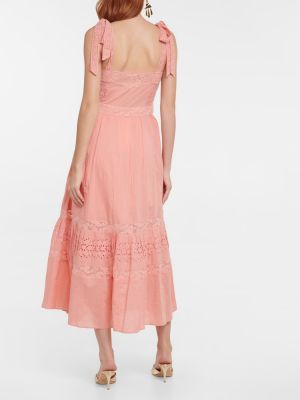 Sukienka midi bawełniana koronkowa Loveshackfancy różowa