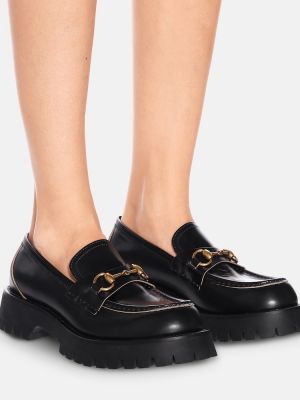Leder loafer mit stickerei Gucci schwarz