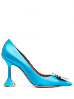 Pantofi cu toc din satin Amina Muaddi albastru