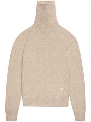 Pull col roulé en cachemire col roulé Ami Paris beige