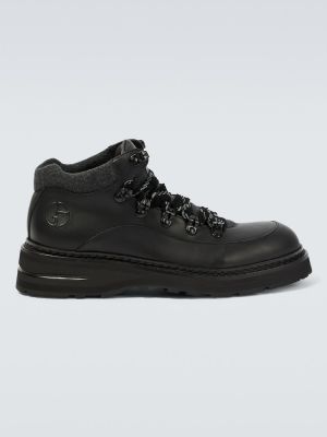 Čipkované kožené členkové topánky Giorgio Armani čierna