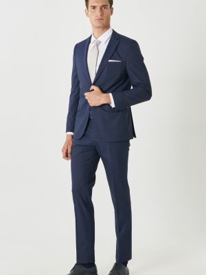 Pruhovaný slim fit oblek Altinyildiz Classics modrý