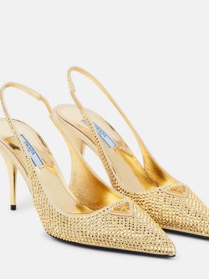Pantofi cu toc din satin slingback Prada auriu