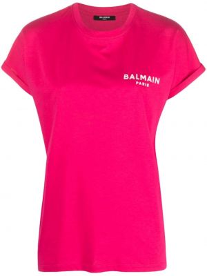 Bavlnené tričko s potlačou Balmain ružová