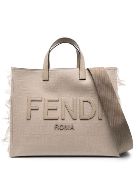 Жакардови шопинг чанта с ресни Fendi