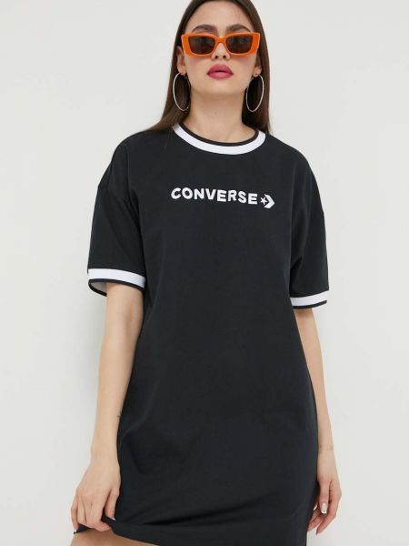 Pamučna mini haljina Converse crna