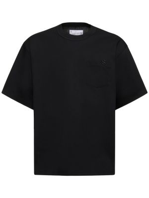 Camiseta de algodón de tela jersey Sacai negro