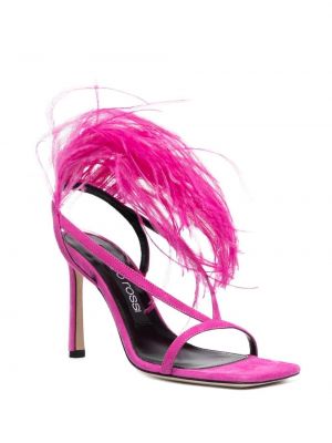 Iš natūralios odos zomšinės sandalai su plunksnomis Sergio Rossi rožinė