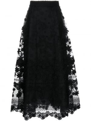 Midi suknja s cvjetnim printom Elie Saab crna