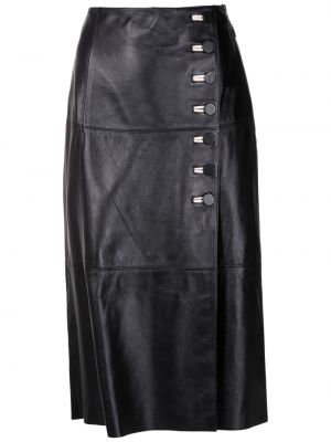 Rovný kožená sukně s vysokým pasem s knoflíky Nk - černá