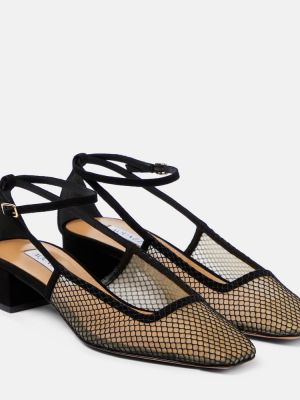 Мрежести велурени полуотворени обувки Aquazzura черно