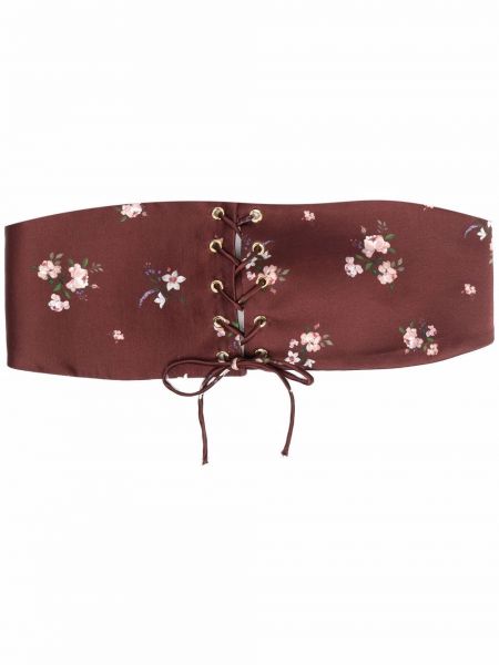 Cinturón de seda de flores con estampado Roses & Lace marrón