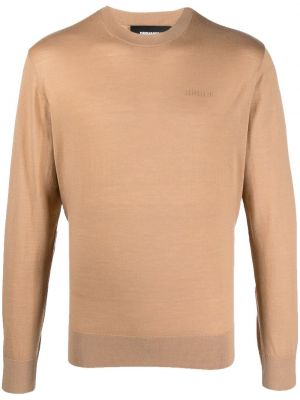 Плетен пуловер с принт Dsquared2 бежово