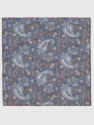 Льняной платок с принтом с узором пейсли Isaia синий