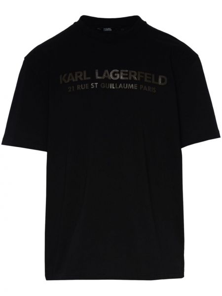 Műbőr pamut bőr póló Karl Lagerfeld fekete