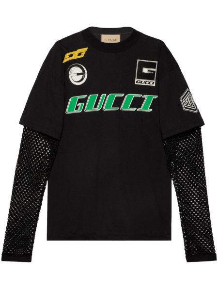 Kokvilnas t-krekls ar apdruku Gucci melns