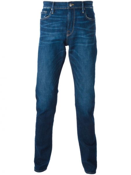 Straight fit džíny s oděrkami Frame modré