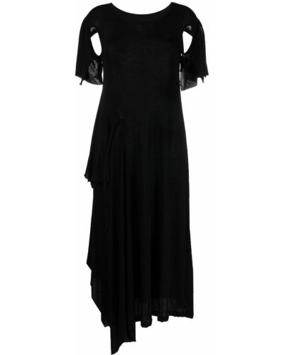Asimetrična bombažna koktejl obleka Yohji Yamamoto črna