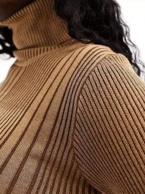 Длинный свитер в полоску с высоким воротником French Connection коричневый