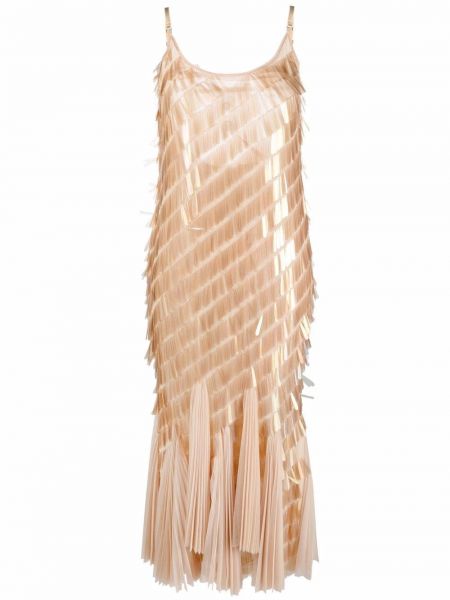 Коктейлна рокля с пайети Atu Body Couture бежово