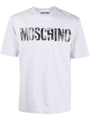 Памучна тениска с принт Moschino сиво