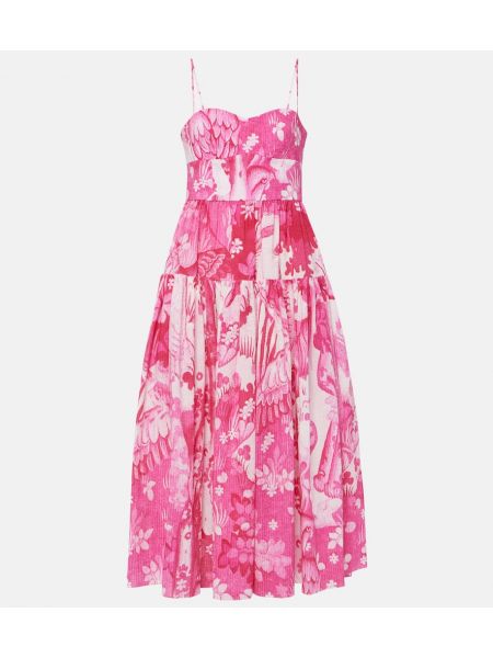 Βαμβακερή μίντι φόρεμα με σχέδιο Erdem ροζ