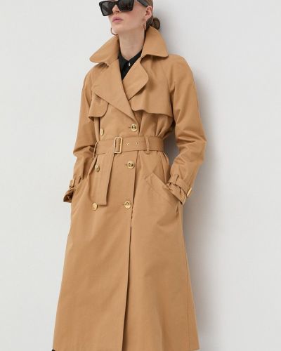 Bavlněný kabát Elisabetta Franchi béžová barva