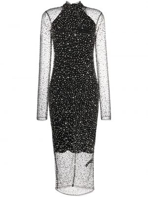 Koktejl obleka z mrežo s kristali Isabel Marant črna