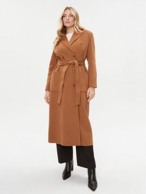Vlnený priliehavý kabát Elisabetta Franchi hnedá
