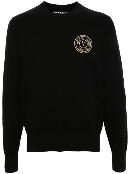 Džemperis ar izšuvumiem ar apaļu kakla izgriezumu Versace Jeans Couture melns