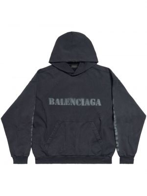 Pamučna hoodie s kapuljačom s printom Balenciaga siva