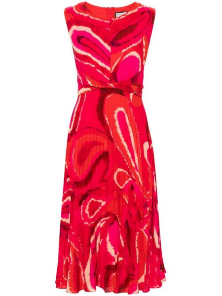 Robe mi-longue à motifs abstraits plissé Nissa rouge