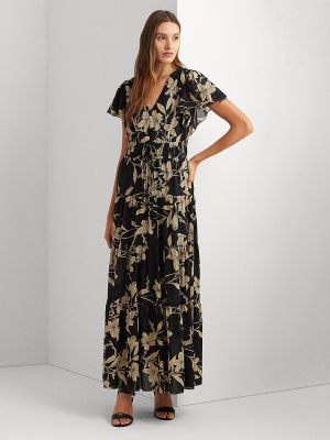 Vestido largo de algodón de flores Lauren Ralph Lauren negro