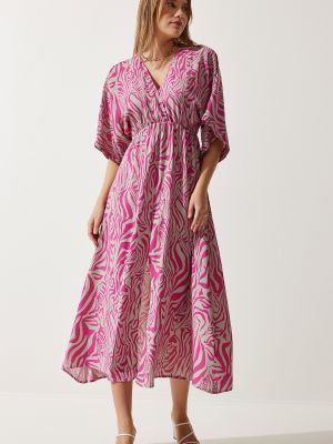 Viskózové šaty Happiness İstanbul růžové