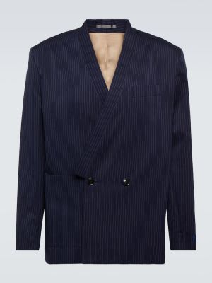 Prugasta pamučna lanena jakna Kenzo plava