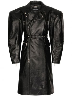 Iš natūralios odos trenčas oversize Dolce & Gabbana juoda