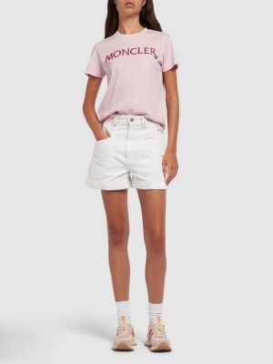 Bavlněné tričko s výšivkou Moncler růžové