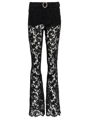 Pantaloni cu picior drept cu talie înaltă cu model floral din dantelă Alessandra Rich negru