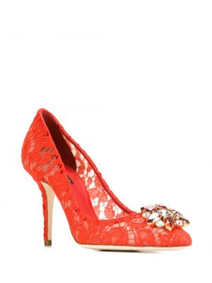 Calzado con tacón con apliques de encaje Dolce & Gabbana rojo