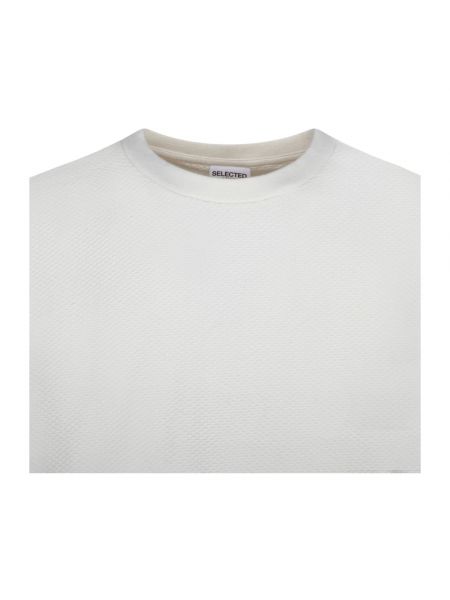 Camiseta de algodón manga corta de cuello redondo Selected Homme blanco