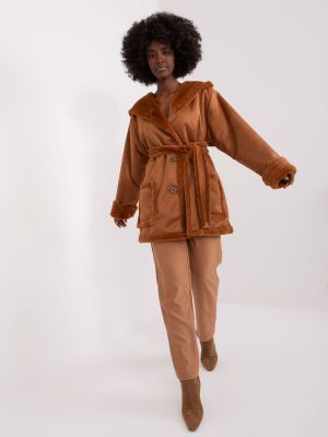 Žieminis paltas su sagomis Fashionhunters ruda