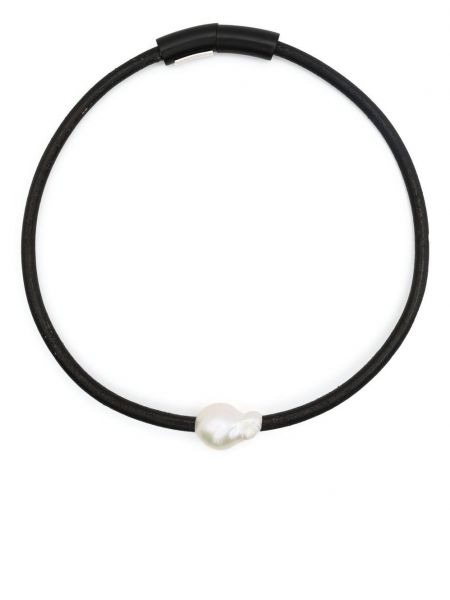 Kožený náhrdelník s perlami Monies čierna